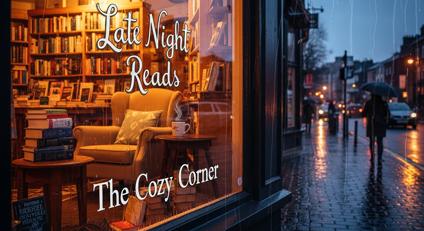 Bookstore window with sign