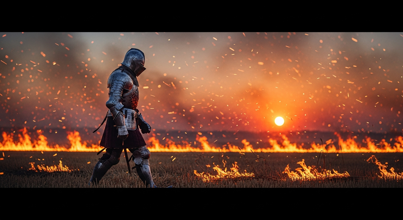 Knight in burning field